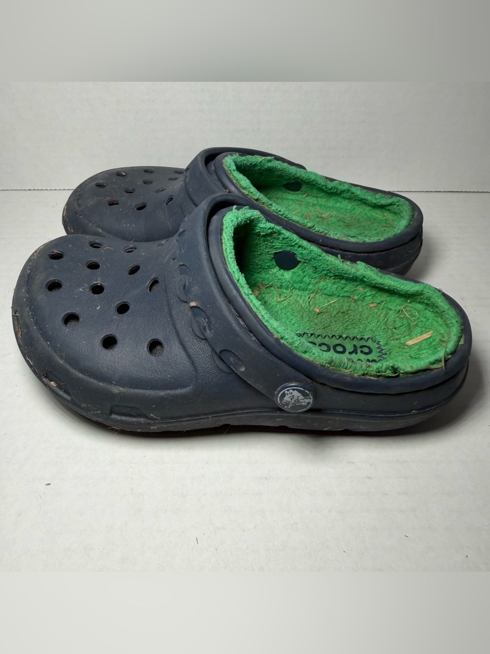 Crocs Little Boys Kids Size C 11 Faux (GREEN) Fur Lined Blue Clogs 11745